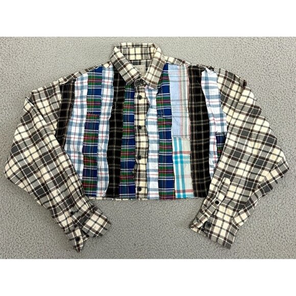 Vintage Upcycled Plaid Flannel Shirt Crop Shacket Jacket One of a Kind - Picture 1 of 16